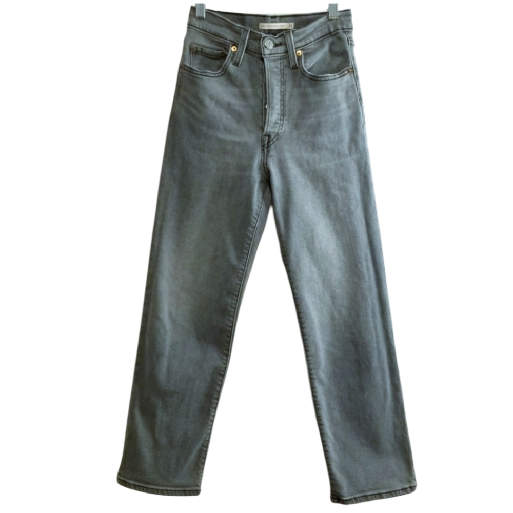 LEVI'S Ribcage Straight Ankle Gray Buttonfly High Rise Jeans